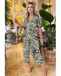 AX Paris - Print Wrap Top Tie Waist Jumpsuit - Lyst