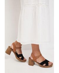 Oasis - Bethany Faux Suede Cross Over Stacked Heeled Sandals - Lyst