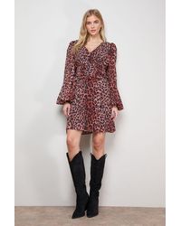 Oasis - Printed Pleated Skirt Long Sleeve Mini Dress - Lyst