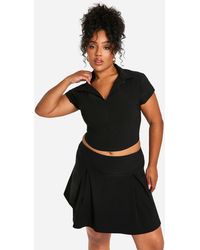 Boohoo - Plus Bengaline Collared Zip Up Top And Pleated Skirt Set - Lyst