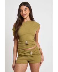 Boohoo - Textured Flower Trim Mini Short - Lyst