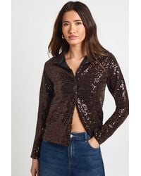 Boohoo - Sequin Oversized Button Through Shirt - Lyst