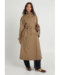Boohoo - Funnel Neck Double Breasted Trench - Lyst