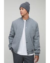 BoohooMAN - Tall Regular Fit Embroidered Melton Bomber Jacket - Lyst