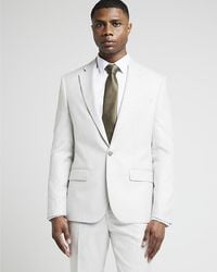 River Island - Ecru Slim Fit Textured Suit Jacket - Lyst