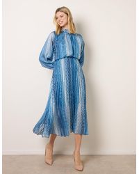 Blue Vanilla - Zig Zag Metallic High Neck Puffball Pleated Dress - Lyst