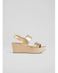LK Bennett - Adriana Gold Leather Raffia Wedges - Lyst
