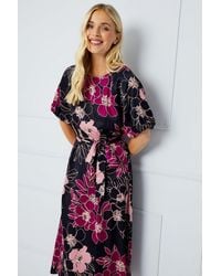 Wallis - Petite Floral Satin Midi Dress - Lyst