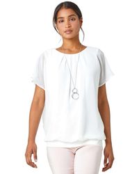 Roman - Chiffon Jersey Blouson Top With Necklace - Lyst