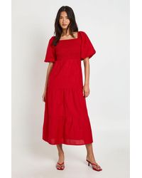 Boohoo - Linen Look Volume Sleeve Tiered Midaxi Dress - Lyst