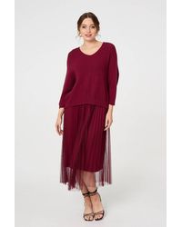 Izabel London - Layered Knit Top Mesh Pleated Midi Dress - Lyst