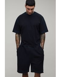 BoohooMAN - Tall Oversized Shrunken Spray Seam Wash T-Shirt & Shorts Set - Lyst