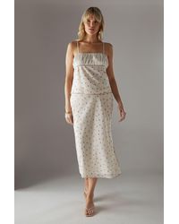 Warehouse - Georgette Lace Trim Bias Midi Skirt - Lyst