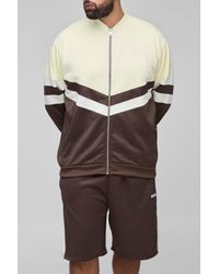 BoohooMAN - Plus Tricot Colour Block Funnel Neck Jacket & Oversized Short Set - Lyst