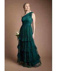 Oasis - By Coast Pleated Mesh One Shoulder Tiered Maxi Bridesmaid Dress - Lyst