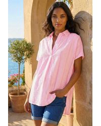 Roman - Stripe Pleated Neck Top - Lyst
