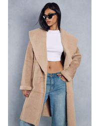 MissPap - Faux Suede Borg Lined Panelled Coat - Lyst