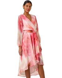 Roman - Ruffle Shimmer Midi Dress - Lyst