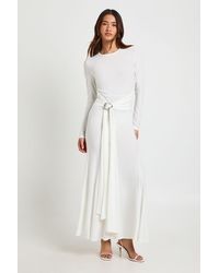 Boohoo - Slinky Long Sleeve O Ring Tie Waist Maxi Dress - Lyst