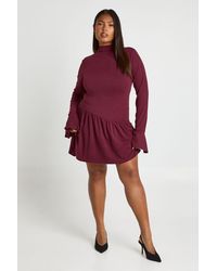 Boohoo - Plus Super Soft Flare Sleeve Drop Hem Skater Dress - Lyst