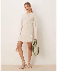 ASOS - Linen Look Long Sleeve Wrap Detail Mini Dress - Lyst