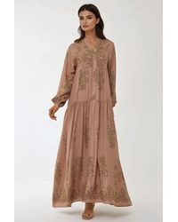 Hiccup - Printed Viscon Maxi Dress With Shirt Collar - Lyst