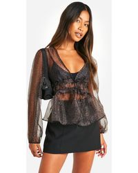 Boohoo - Micro Leopard Print Puff-Sleeve Blouse - Lyst