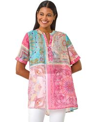Roman - Scarf Print Hotfix Buttoned Top - Lyst