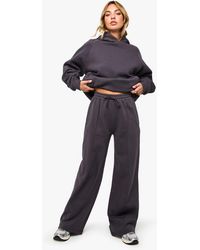 Boohoo - Petite Pintuck Detail Deep Waistband Wide Leg Jogger - Lyst