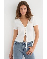 Hiccup - Short Sleeve Tie-Up Detail Blouse - Lyst