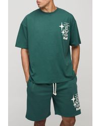 BoohooMAN - Oversized Moto Graphic T-Shirt & Short Set - Lyst