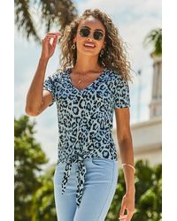 Sosandar - Animal Print Premium Jersey Tie Front T-Shirt - Lyst