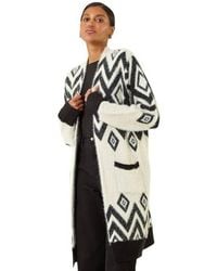 Roman - Argyle Longline Knit Cardigan - Lyst