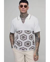 BoohooMAN - Tall Oversized Boxy Crochet Tapestry Knitted Polo - Lyst
