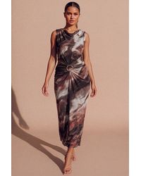 Femme Luxe - Marble Print Ring Detail Ruched Maxi Dress - Lyst