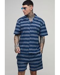 BoohooMAN - Tall Geometric Stripe Oversized Shirt & Relaxed Short Set - Lyst