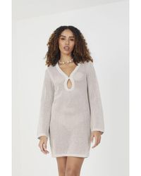 Brave Soul - 'Birdie' Long Sleeve Knit Mesh Dress With Eyelet Detail Cotton - Lyst