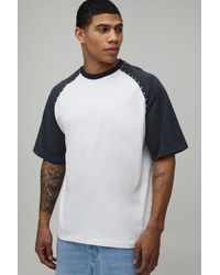 BoohooMAN - Oversized Heavyweight Studded Contrast Sleeve Raglan Acid Wash T-Shirt - Lyst