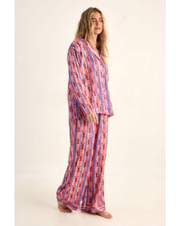Nasty Gal - Lobster Print Satin Stripe Pajama Trouser Set - Lyst