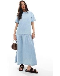 ASOS - Denim T-Shirt Midi Dress With Drop Waist - Lyst