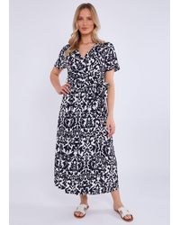 Gini London - Short Sleeves Viscose Wrap Midi Dress - Lyst
