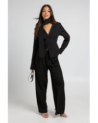 Boohoo - Plunge Scarf Detail Fitted Blazer - Lyst
