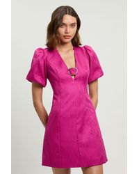 Karen Millen - Tailored Puff Sleeve Trim V Neck Detail Mini Dress - Lyst
