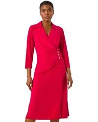 Roman - Ruched Button Shirt Stretch Midi Dress - Lyst