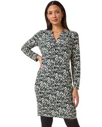 Roman - Aztec Print V-Neck Shift Stretch Dress - Lyst