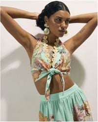 River Island - Tie Halter Neck Top Cotton - Lyst