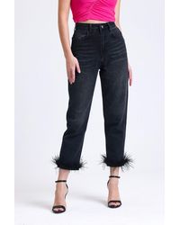 Hiccup - High Waist Mom-Fit Jeans With A Fur Hem - Lyst