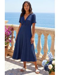 Roman - Textured Wrap Bodice Midi Dress - Lyst