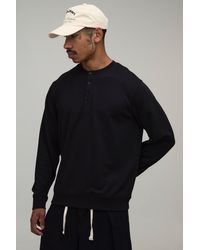 BoohooMAN - Regular Fit Raglan Panel Henley Sweater - Lyst