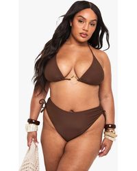 Boohoo - Plus Ruched High Waist Bikini Bottom - Lyst